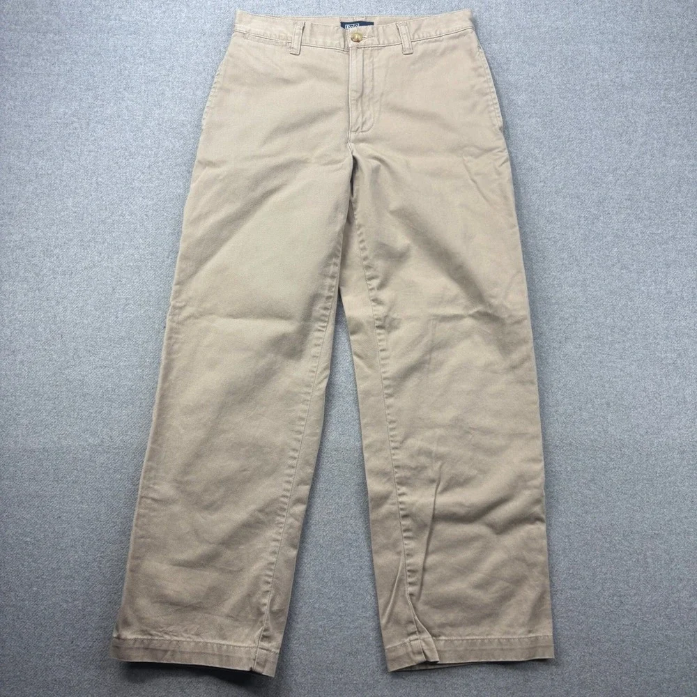 Polo Ralph Lauren Boys Chino Pants Size 10 Beige Vintage Wide Leg Preppy